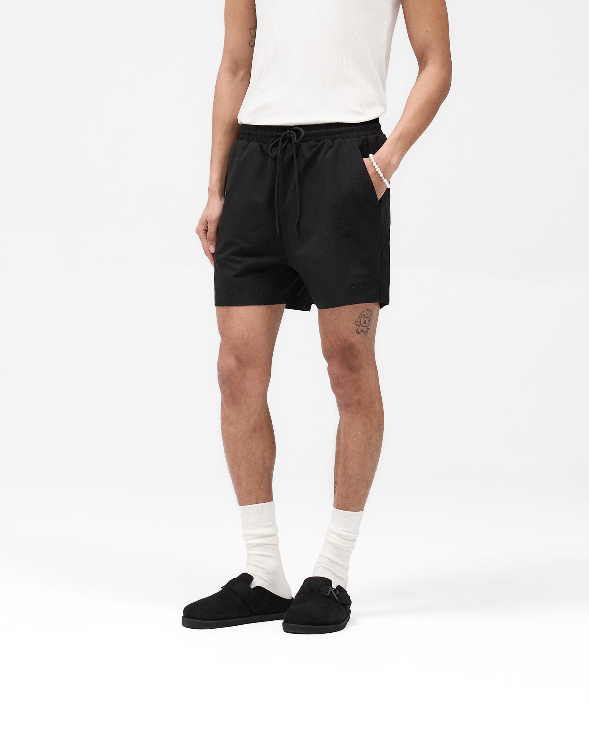Seersucker Smart Swim Short - Noir