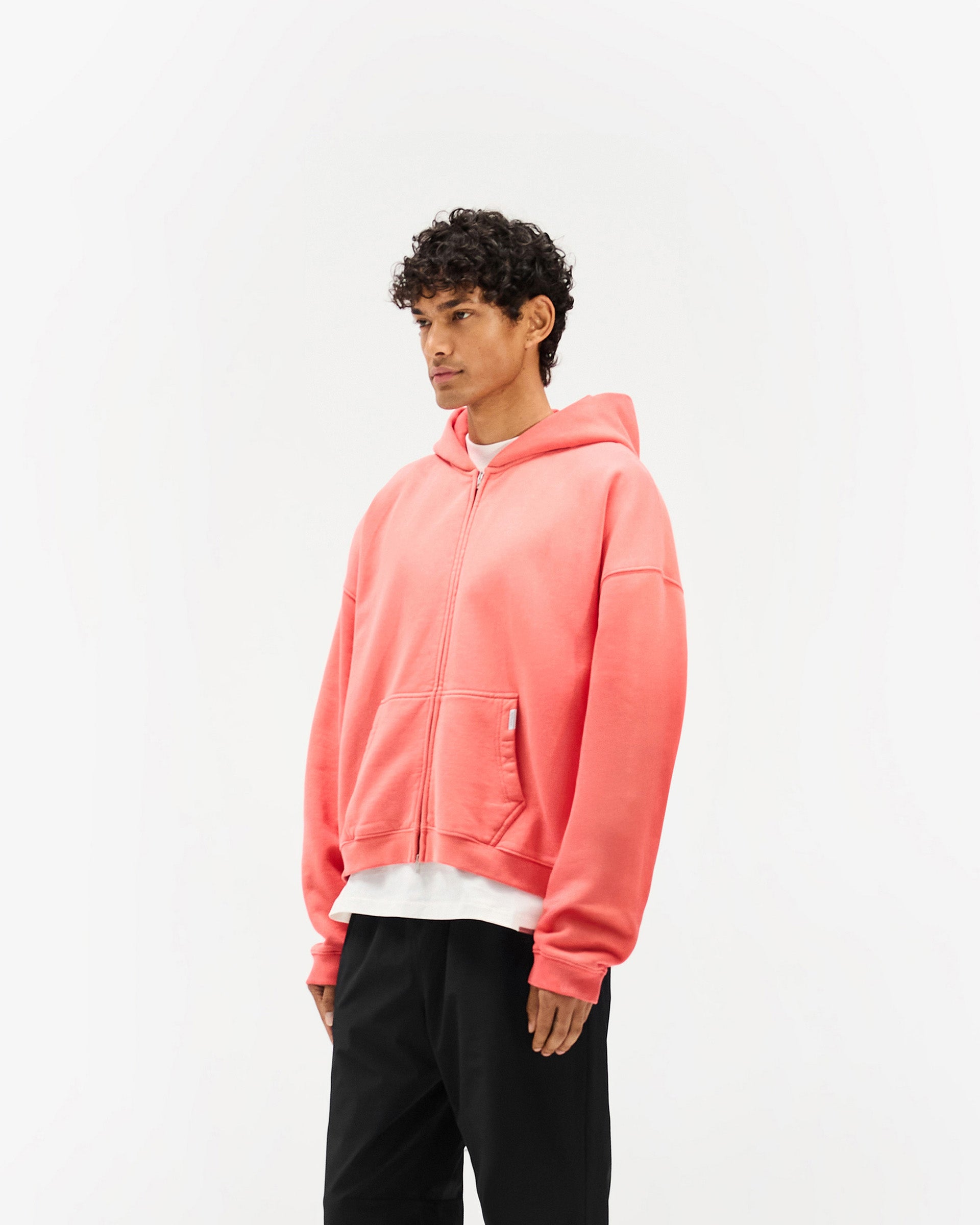Initial Boxy Zip Through Hoodie - Vintage Rot