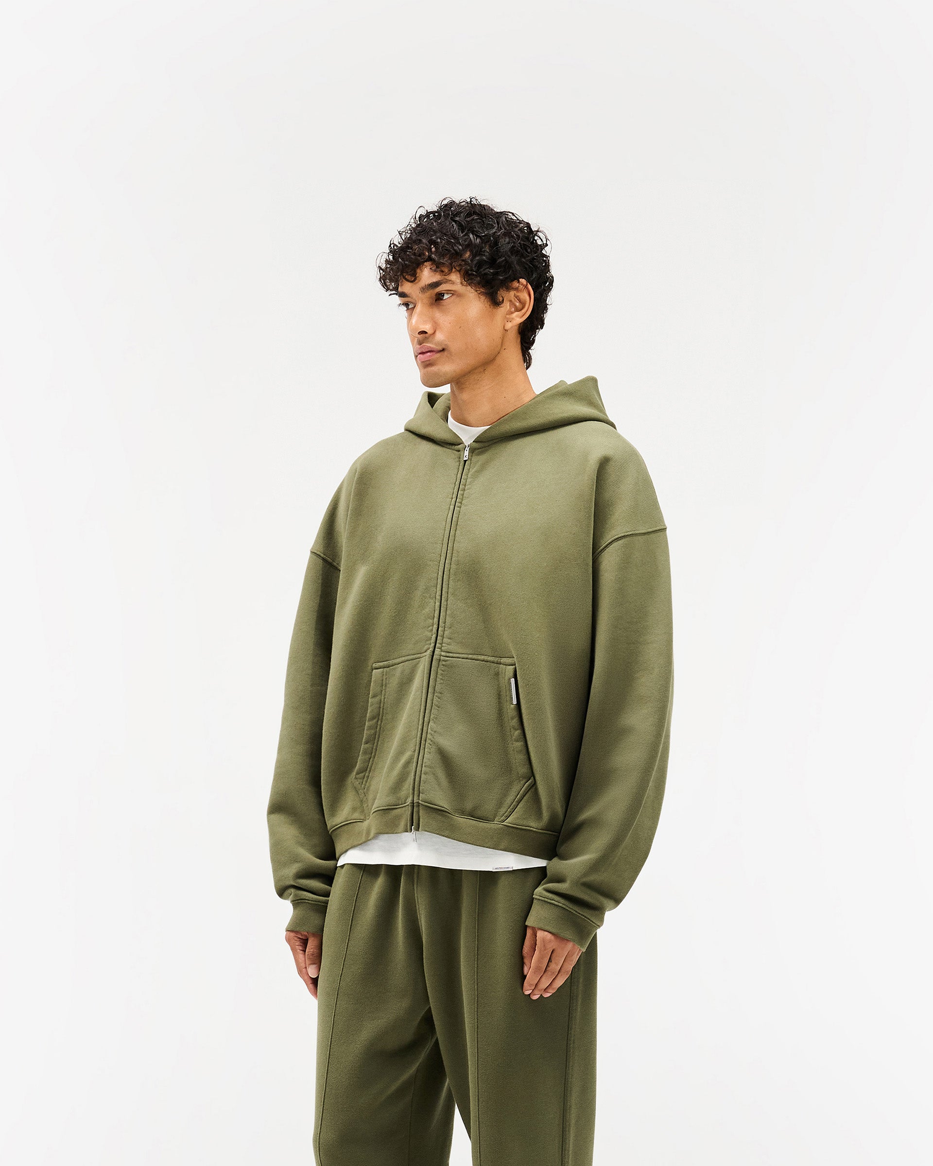 Initial Boxy Zip Through Hoodie - Grün