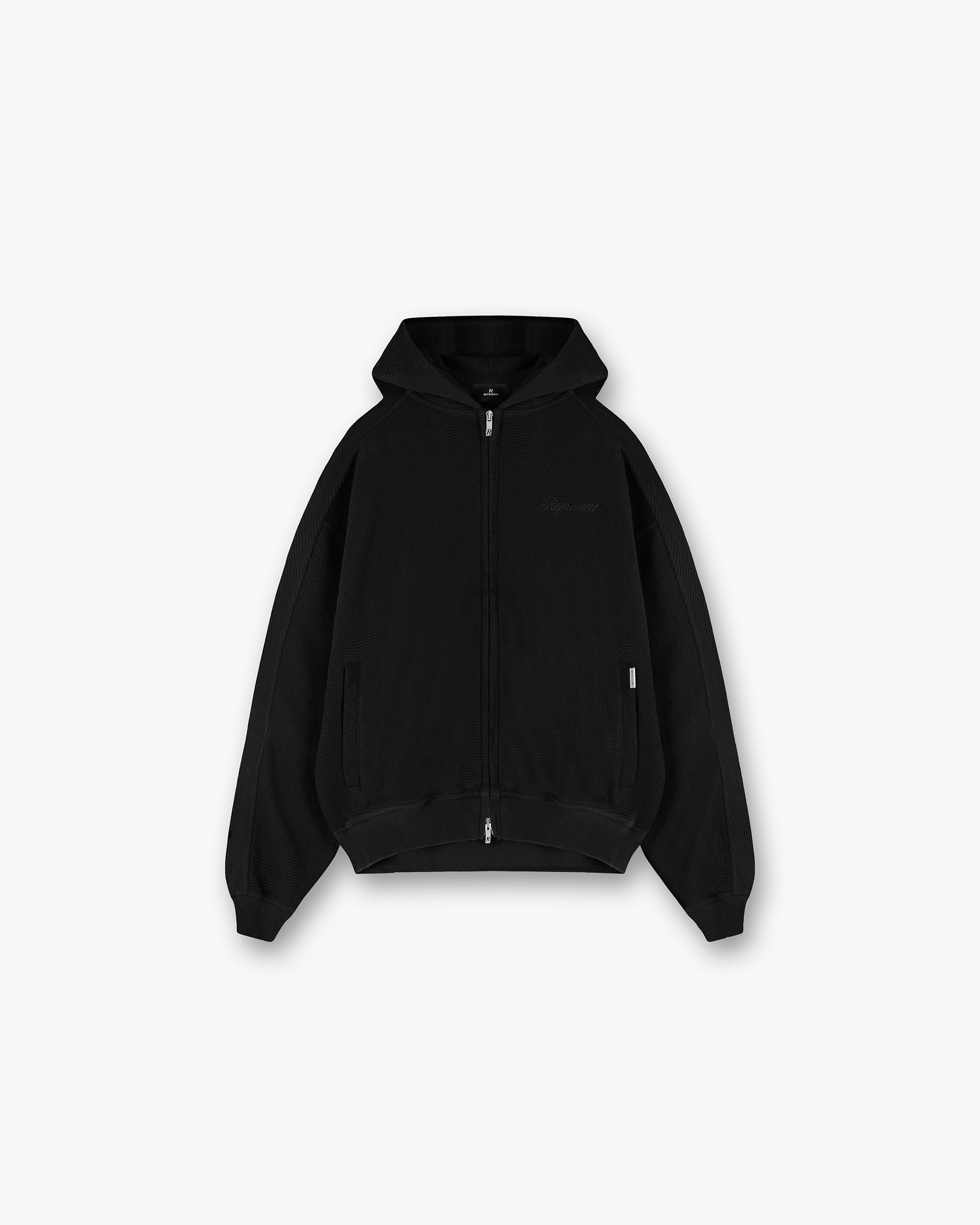 Waffle Zip Through Hoodie - Negro Azabache