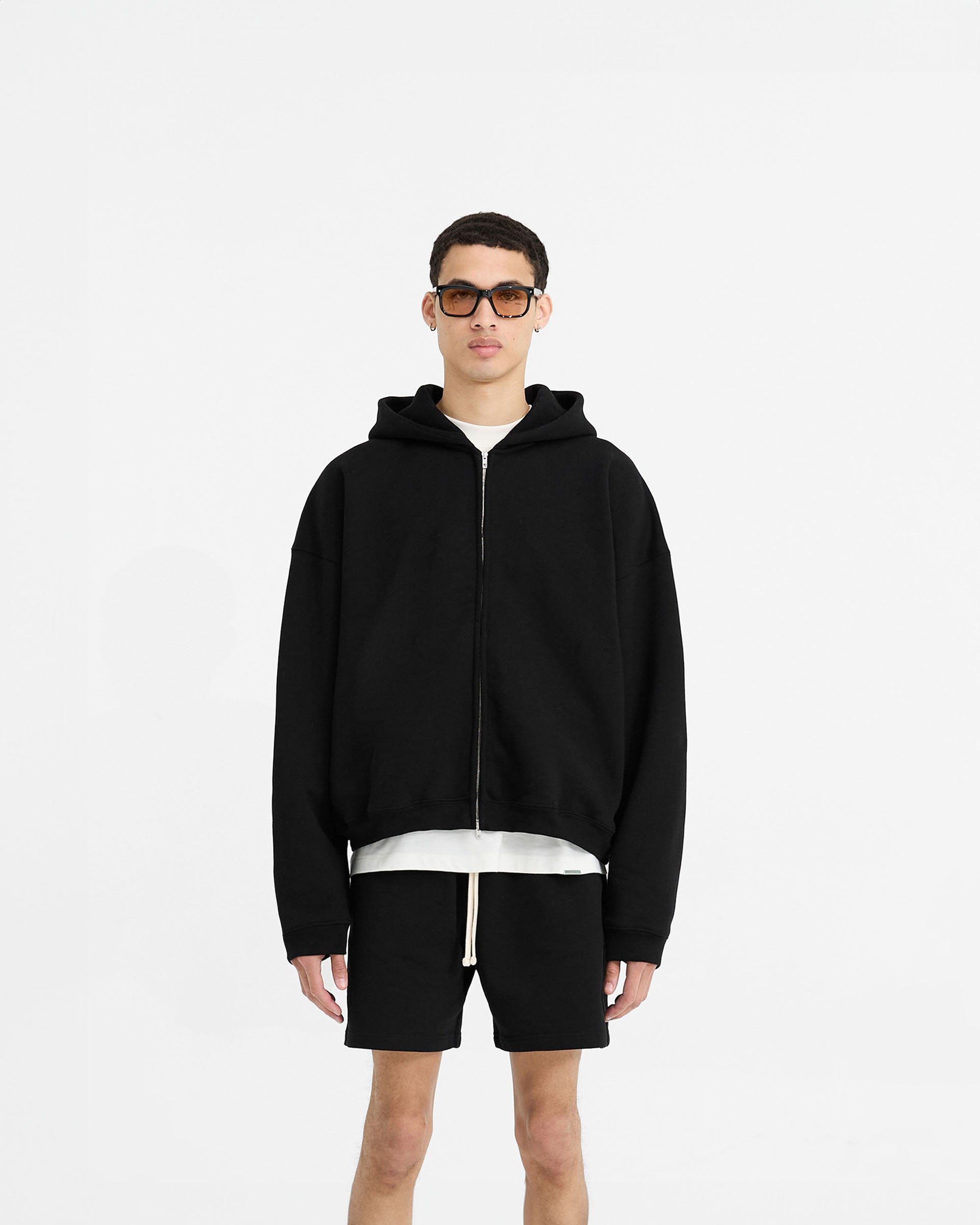 Initial Boxy Zip Through Hoodie - Schwarz