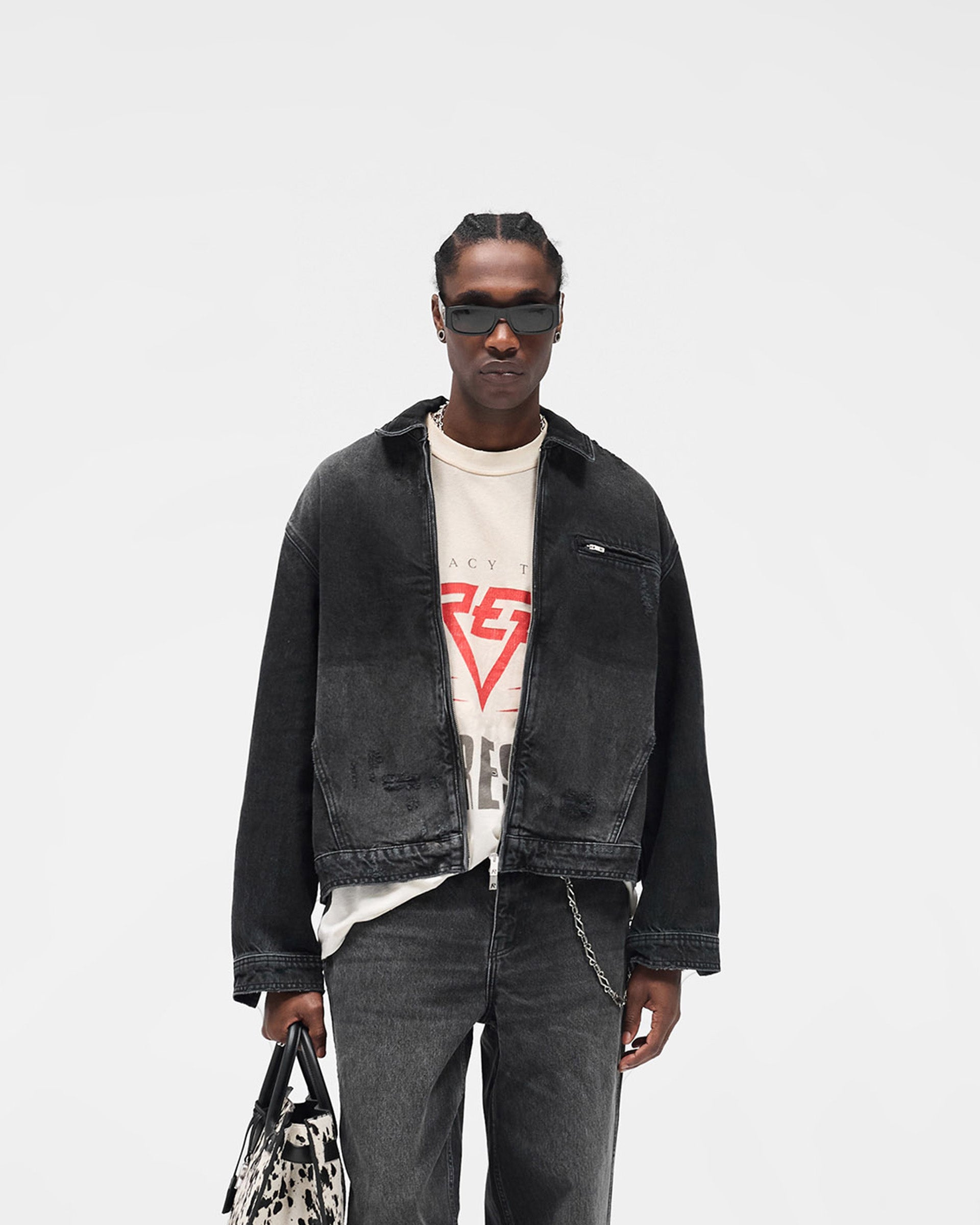 Collared Denim Jacket - Aged Black