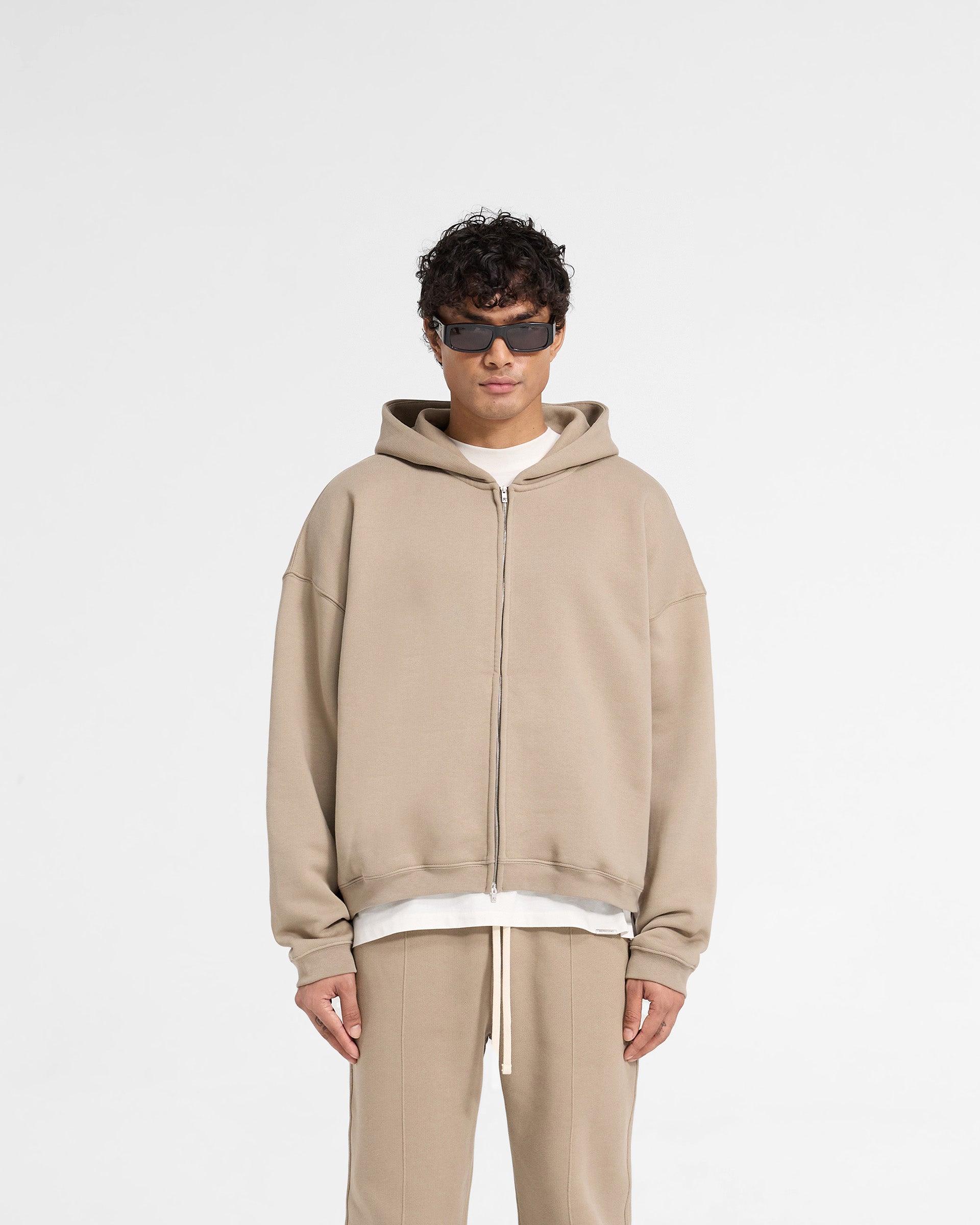 Initial Boxy Zip Through Hoodie - Düne