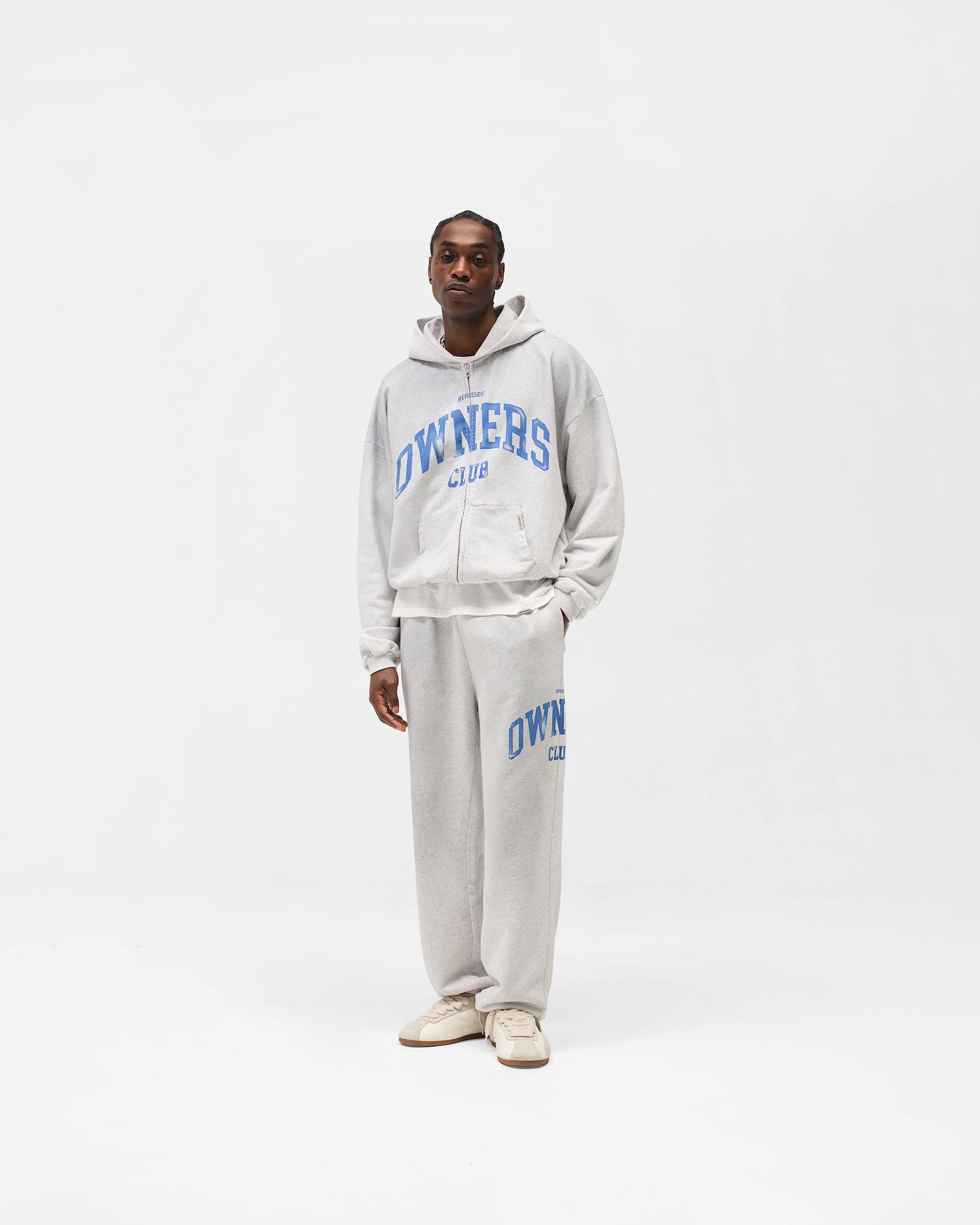 Represent Owners Club Zip Through Hoodie - Sprayed Ice Grey Marl