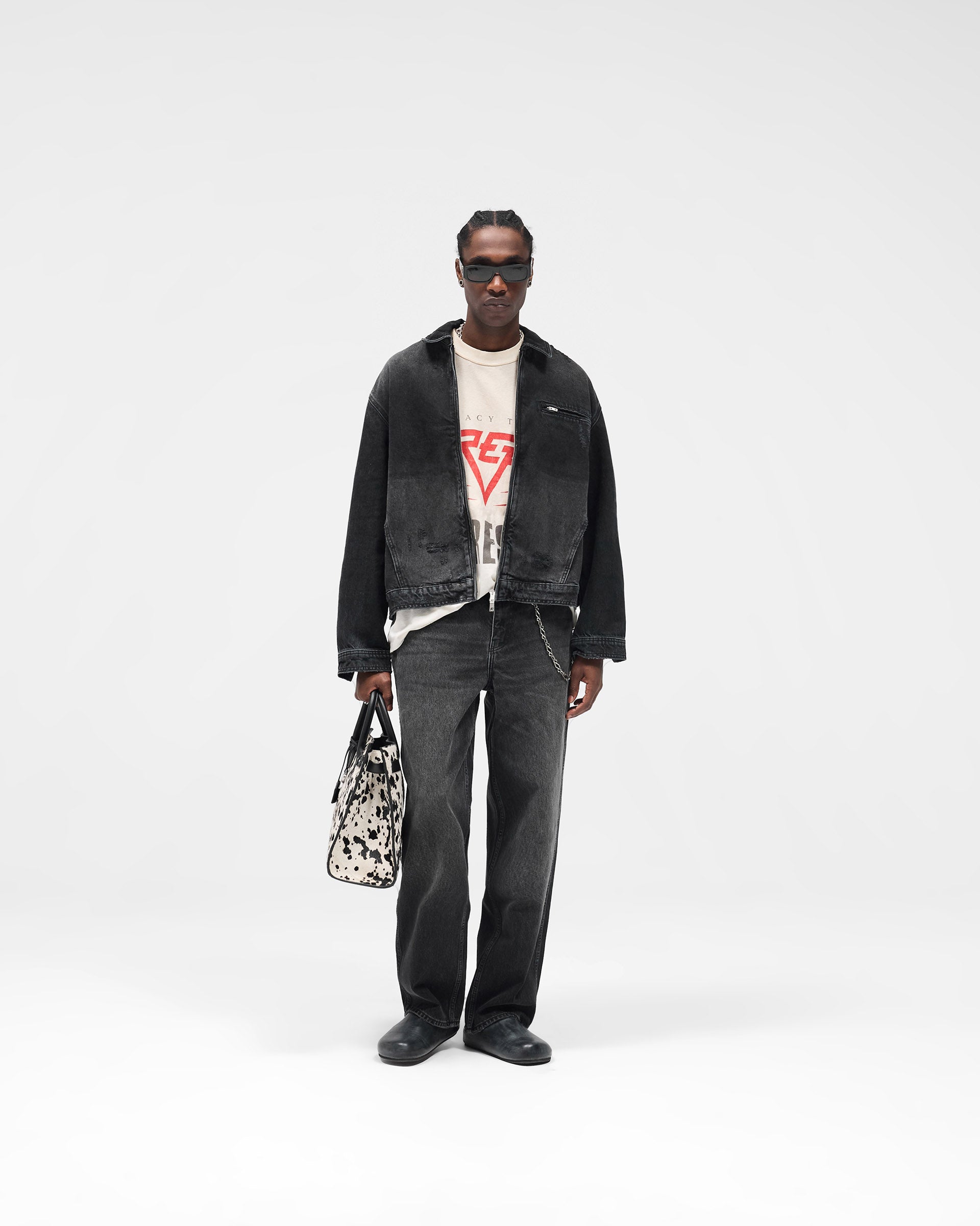 Collared Denim Jacket - Aged Black