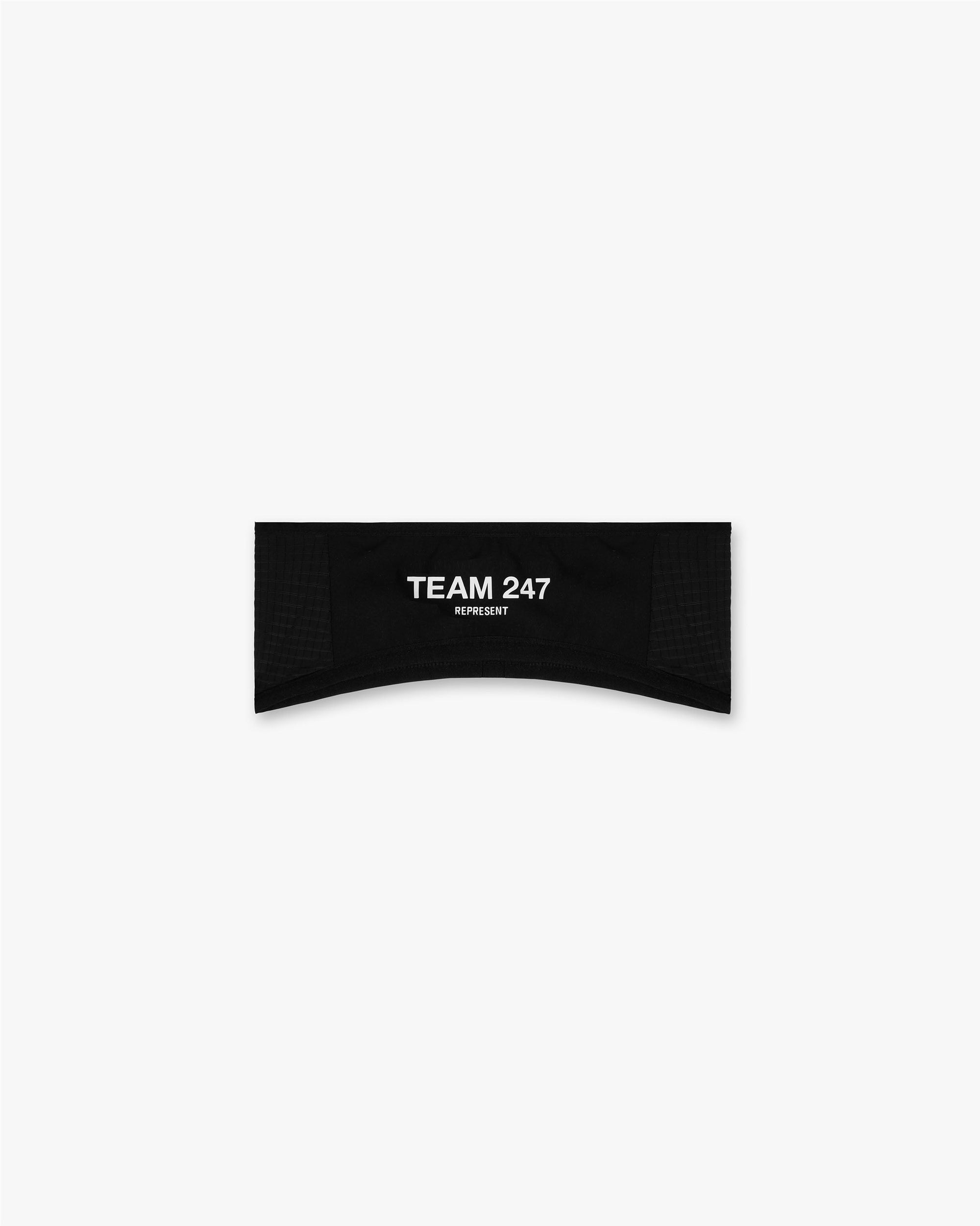 Front product image of a mens black headband on a plain white background | Team 247 Headband in Black | Sports headband with branded detailing | 247 Accessories | Represent Clo