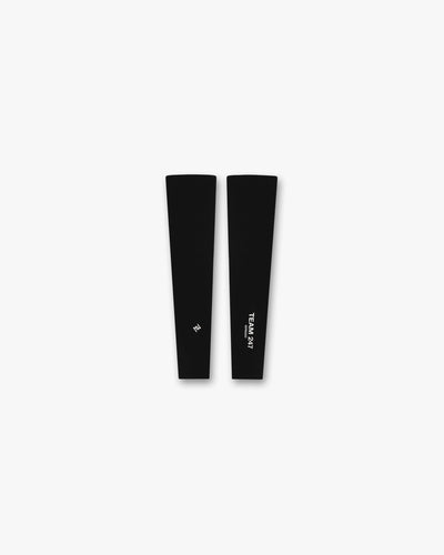 Front product image of mens black arm warmers on a plain white background | Team 247 Arm Warmers in Black | Wool blend accessories | 247 Accessories | Represent Clo