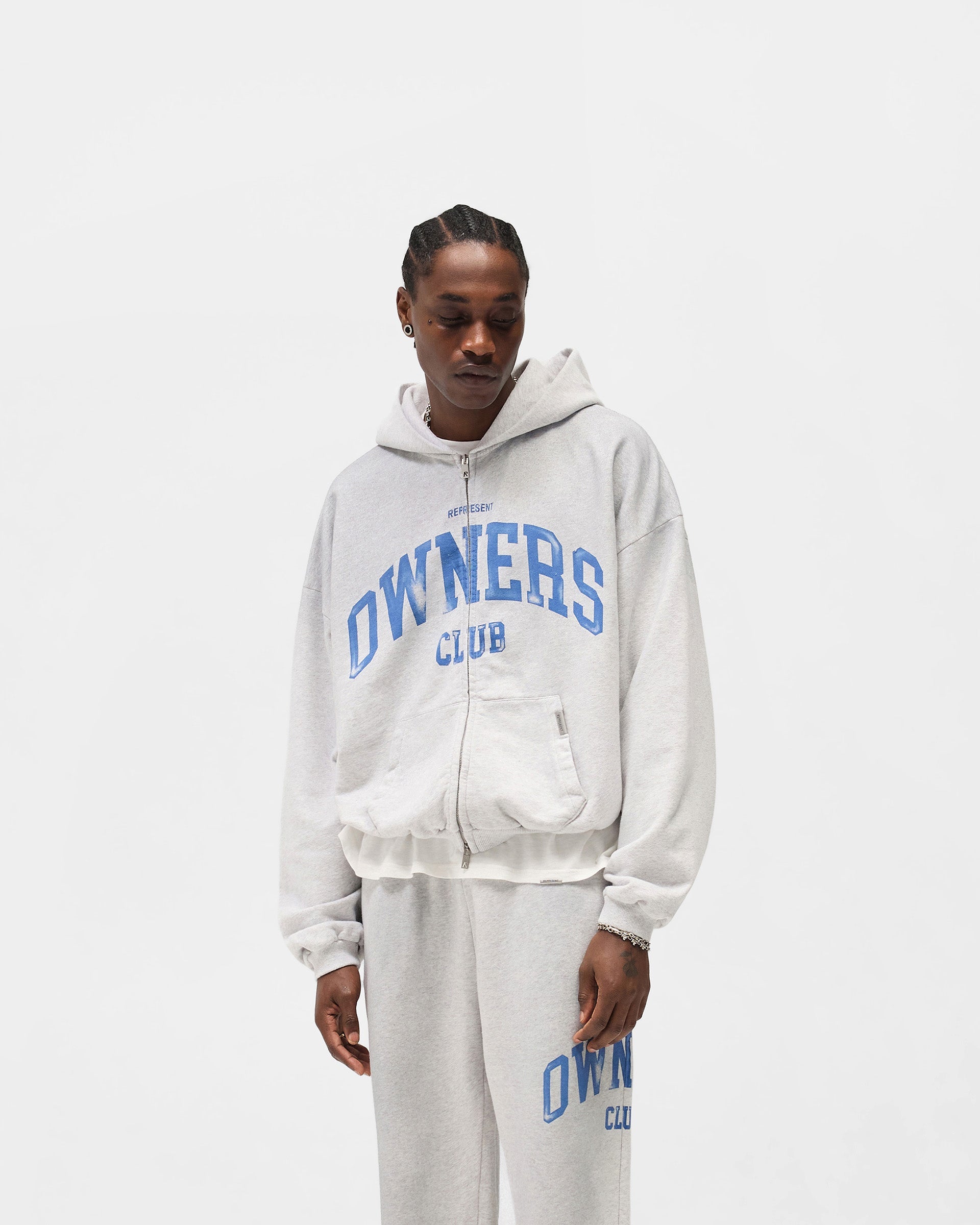 Represent Owners Club Zip Through Hoodie - Sprayed Ice Grey Marl