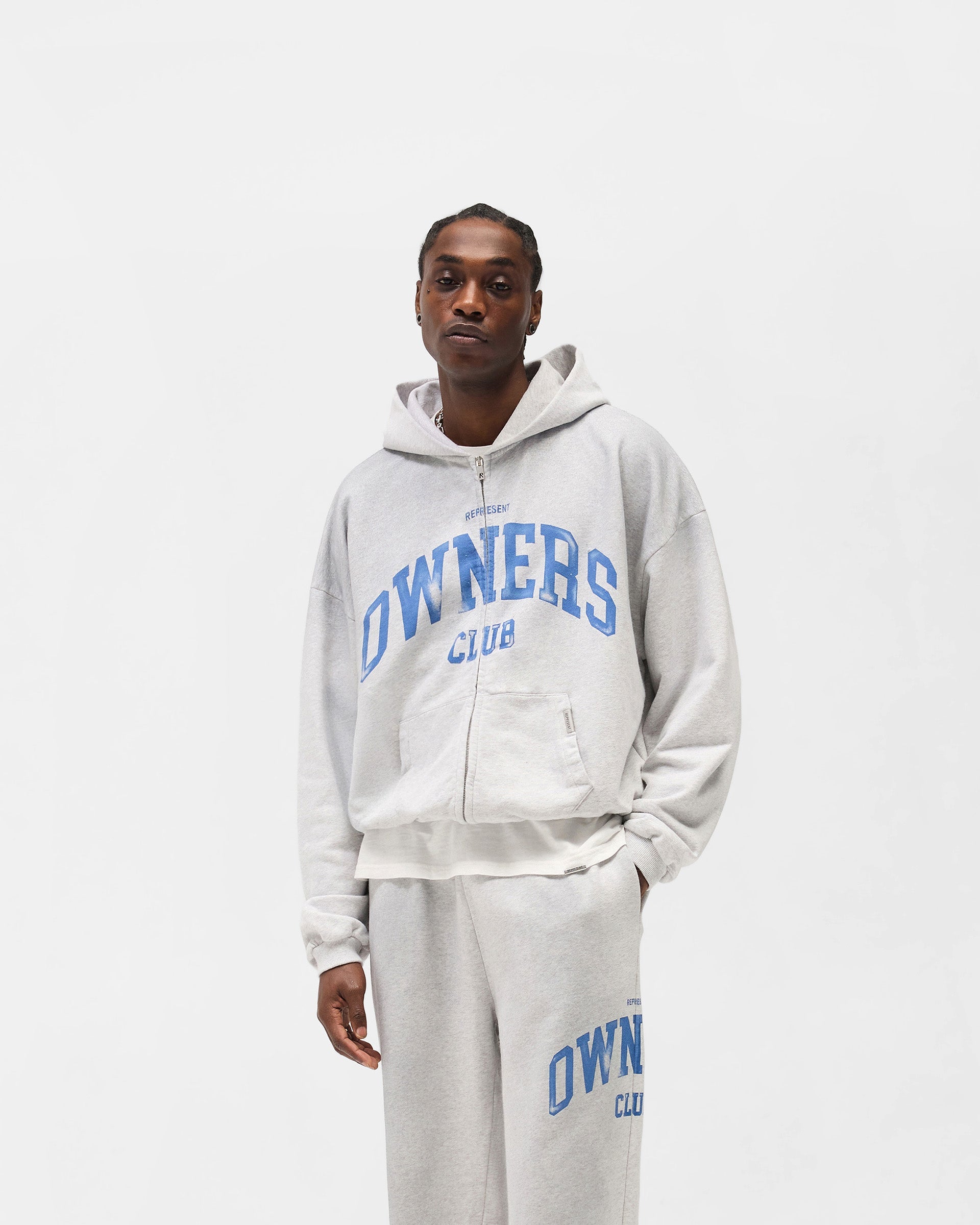 Represent Owners Club Zip Through Hoodie - Sprayed Ice Grey Marl