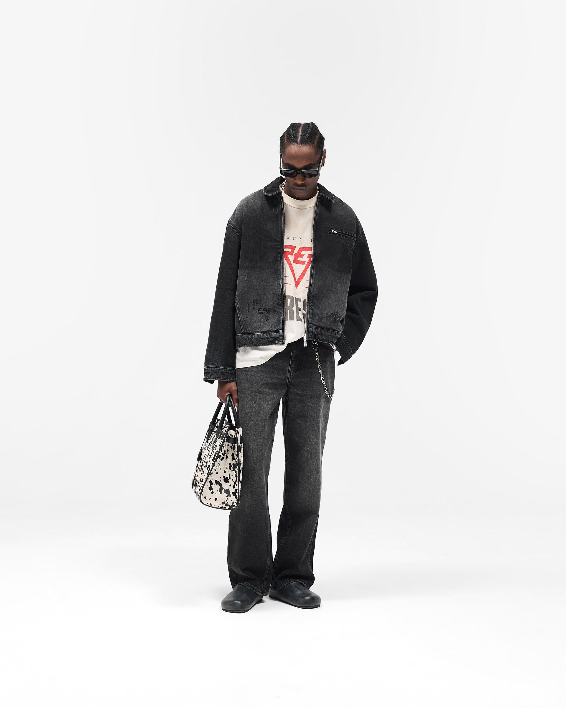 Collared Denim Jacket - Aged Black