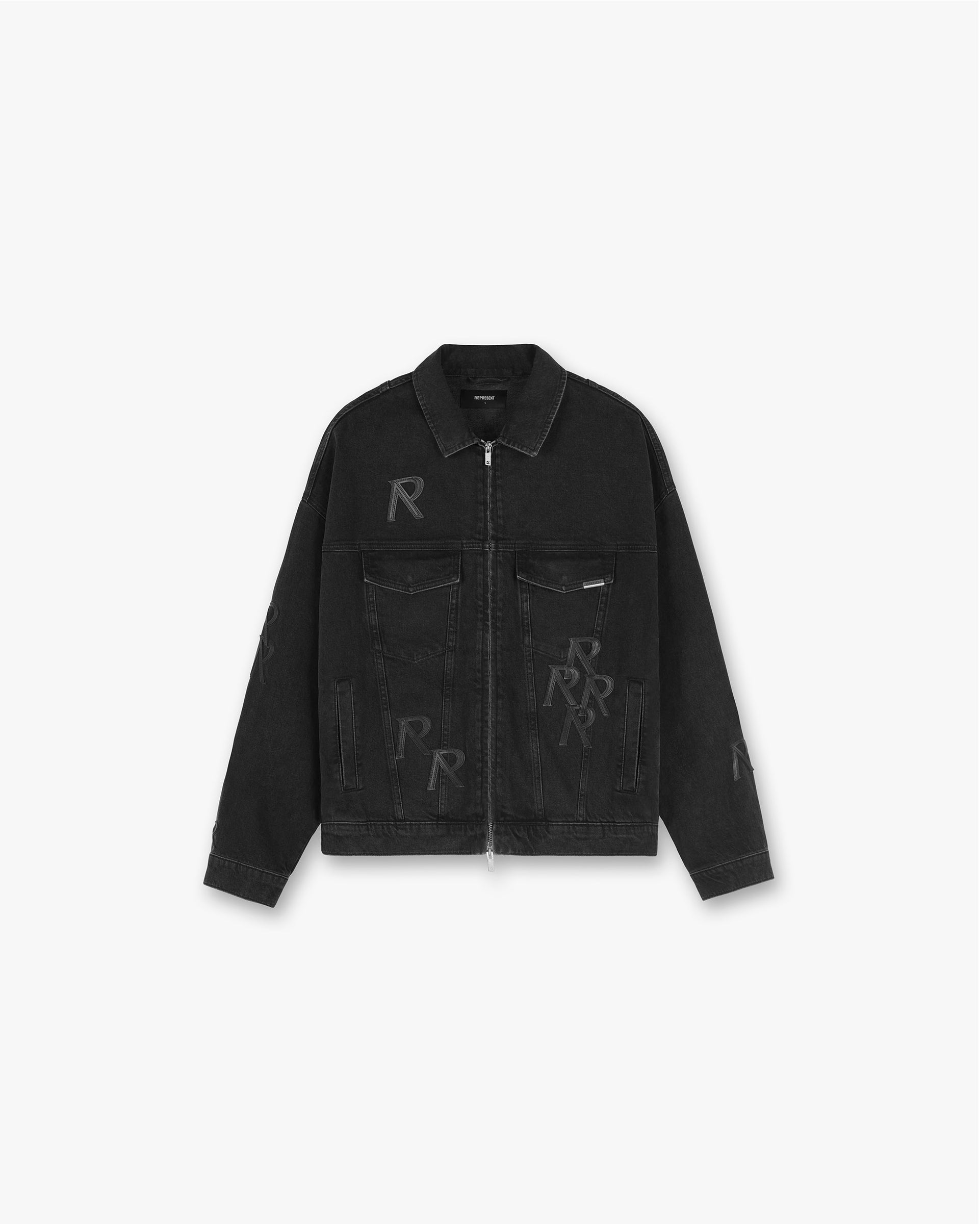 R4 Initial Denim Jacket | Off Black Outerwear FW23 | Represent Clo